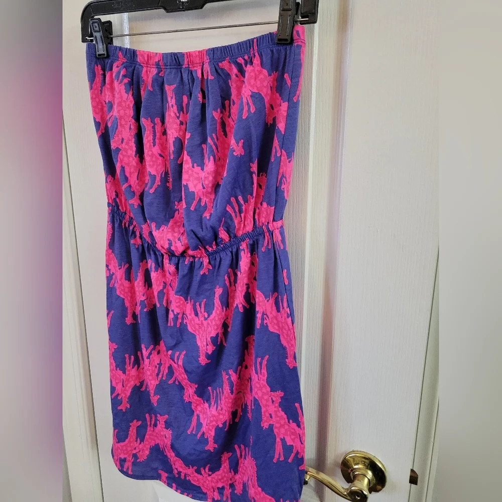 Lilly Pulitzer Windsor Strapless Giraffe Print Dress Blue & Pink Size Small - Picture 2 of 9